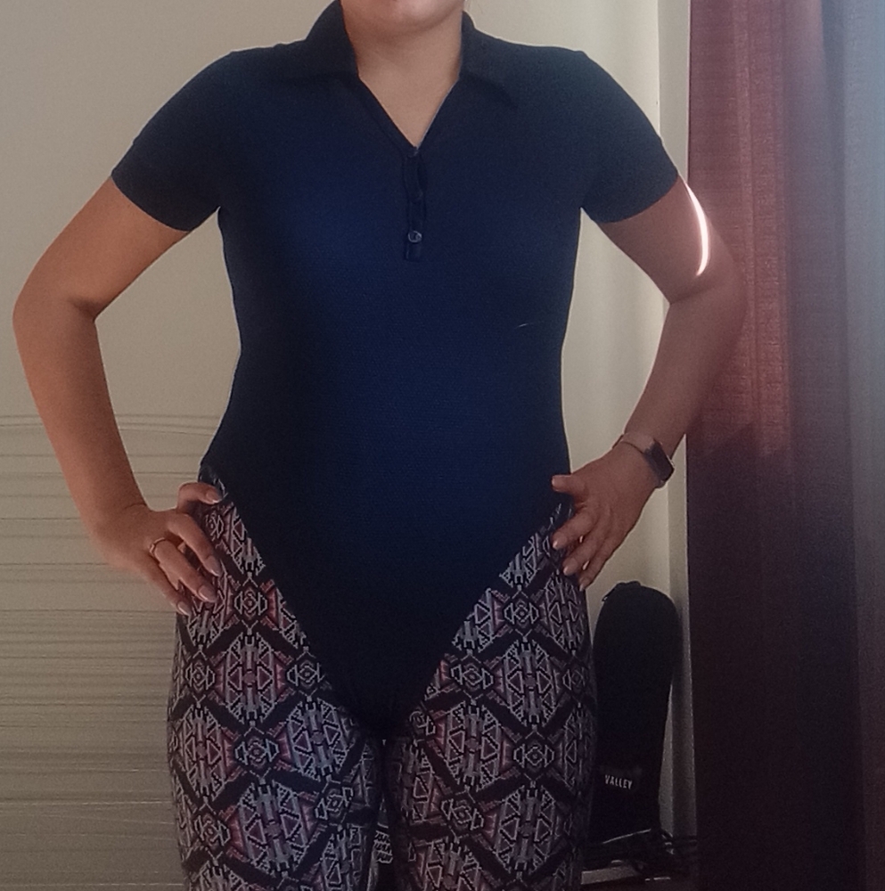Navy Blue Collared Bodysuit